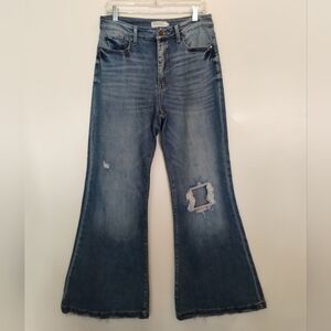 Rooted Denim boutique brand high rise distressed bell bottom jeans